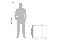 Mesa auxiliar con ruedas de contrachapado blanco 55x35x70 cm