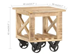 Mesa auxiliar con ruedas madera de mango rugosa 40x40x42 cm
