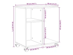 Mesa auxiliar con ruedas madera de ingeniería negra 50x30x55 cm