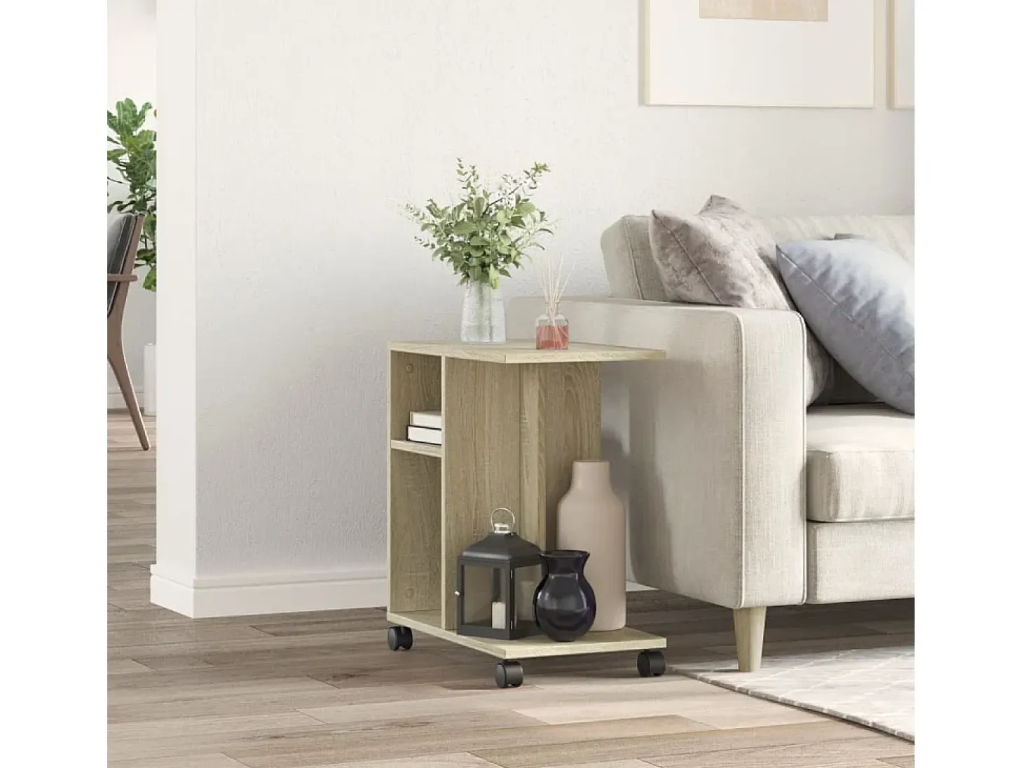 Mesa auxiliar con ruedas madera ingeniería Sonoma 50x30x55 cm
