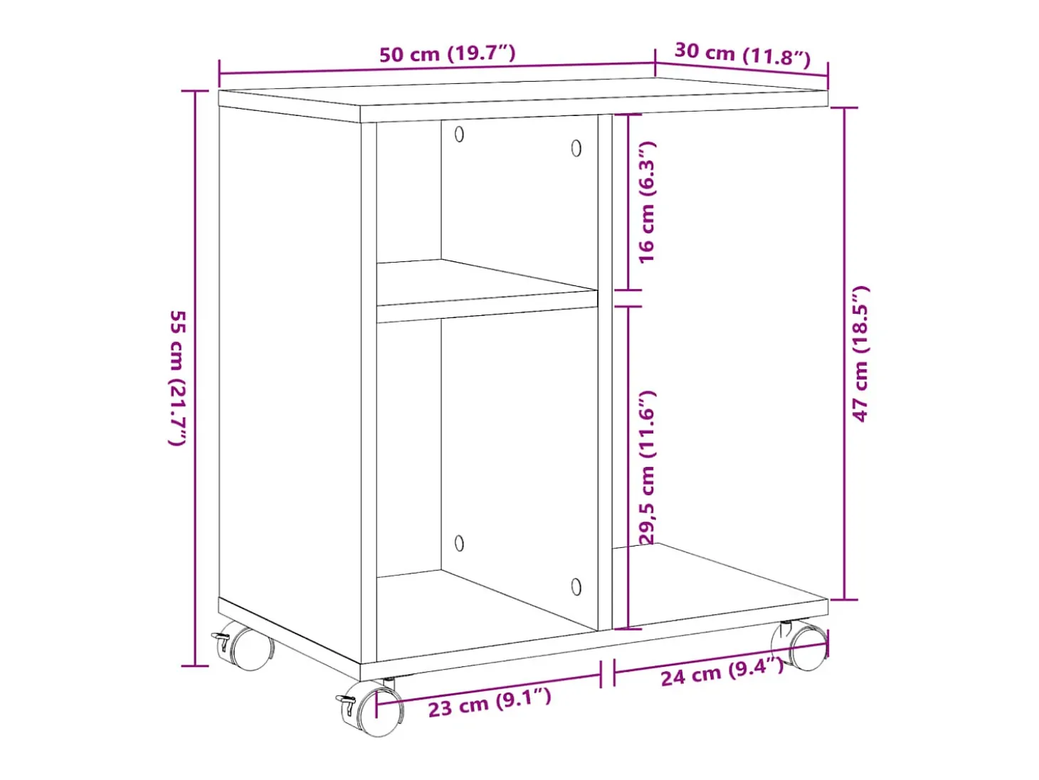 Mesa auxiliar con ruedas madera ingeniería Sonoma 50x30x55 cm