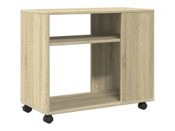 Mesa auxiliar con ruedas madera roble Sonoma 70x35x60 cm