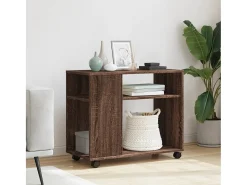 Mesa auxiliar con ruedas madera roble marrón 70x35x60 cm