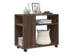 Mesa auxiliar con ruedas madera roble marrón 70x35x60 cm