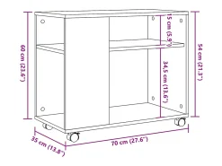 Mesa auxiliar con ruedas madera roble marrón 70x35x60 cm
