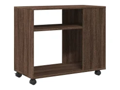 Mesa auxiliar con ruedas madera roble marrón 70x35x60 cm