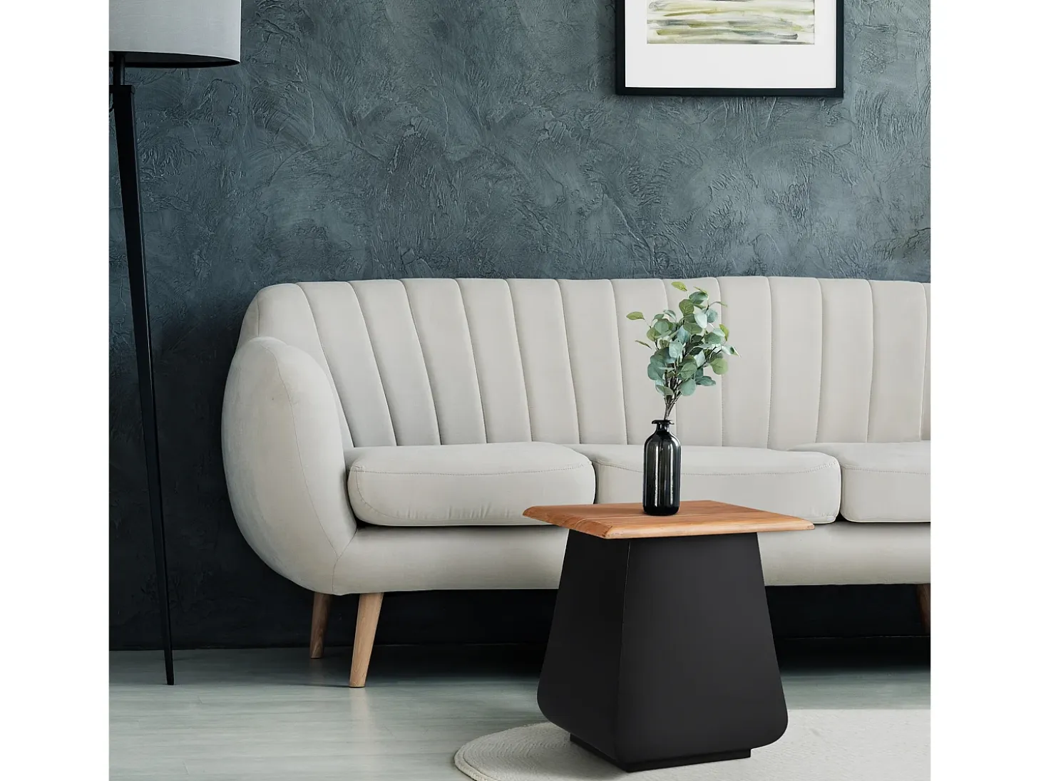 Mesa auxiliar con taburete flor metal/madera natural/negro WOMO-DESIGN