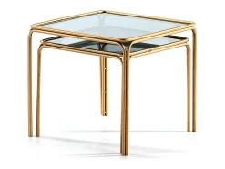 Mesa auxiliar cuadrada Diras de cristal ahumado y metal dorado - Juego de 2