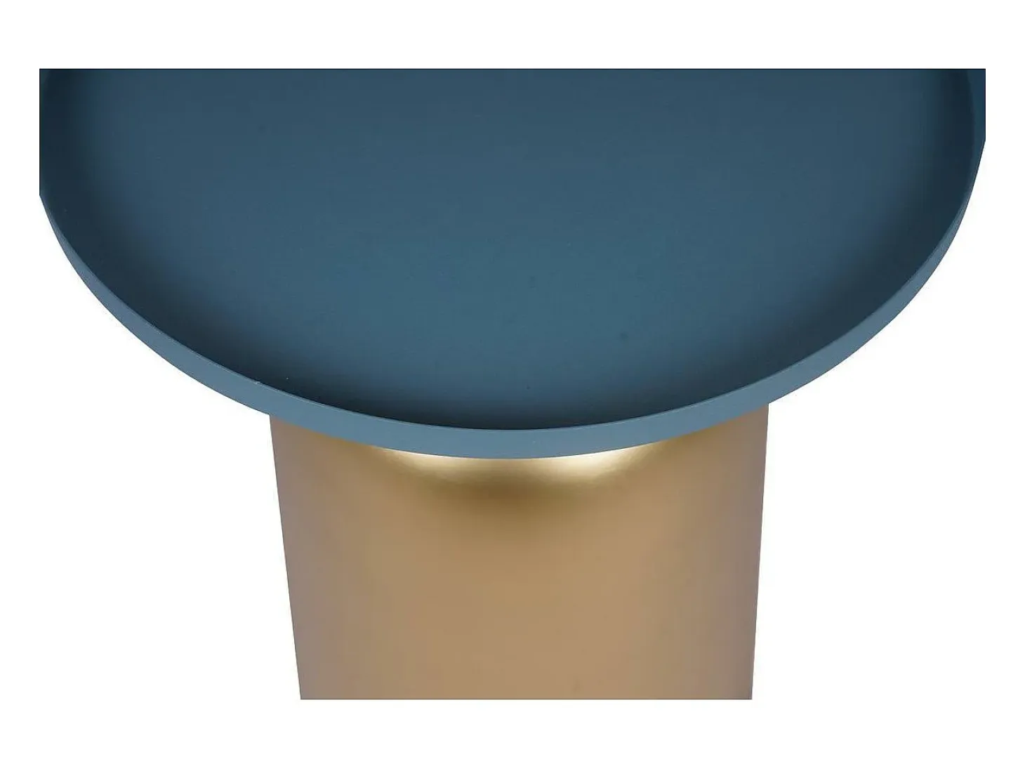 Mesa auxiliar de diseño redondo de metal dorado con el tablero azul petróleo mate RAMSES