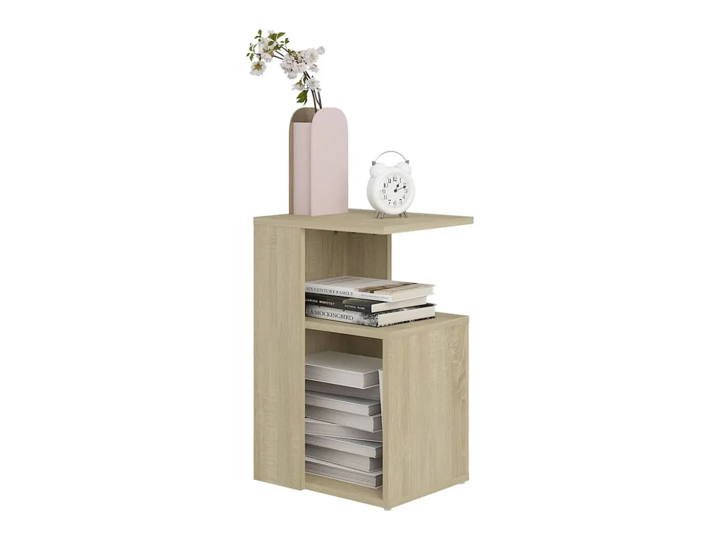 Mesa auxiliar de madera contrachapada color roble 36x30x56 cm