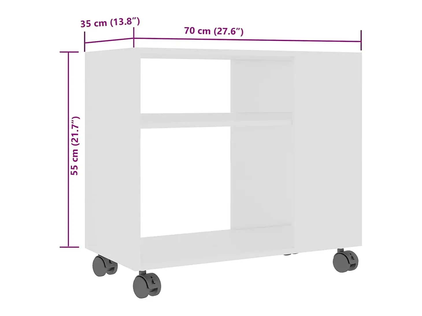 Mesa auxiliar de madera contrachapada blanco 70x35x55 cm
