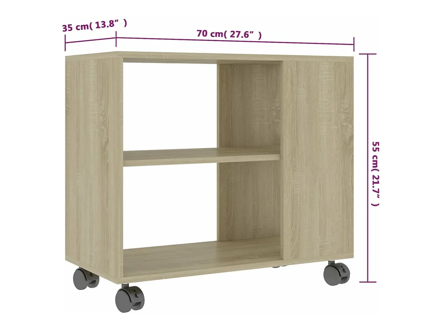 Mesa auxiliar de madera contrachapada color roble 70x35x55 cm