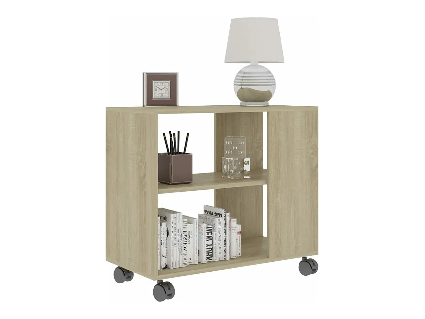 Mesa auxiliar de madera contrachapada color roble 70x35x55 cm