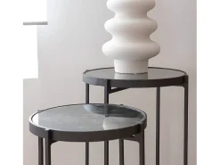 Mesa auxiliar de metal y vidrio negro Florian