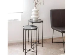 Mesa auxiliar de metal y vidrio negro Florian