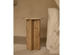 Mesa auxiliar de mármol daino reale y patas de madera maciza DECOWOOD de Ø28x45cm - TOSCANA - DECOWOOD