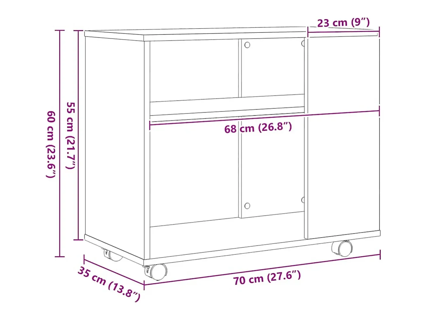 Mesa auxiliar de roble negro, 70 x 35 x 60 cm, madera de ingeniería