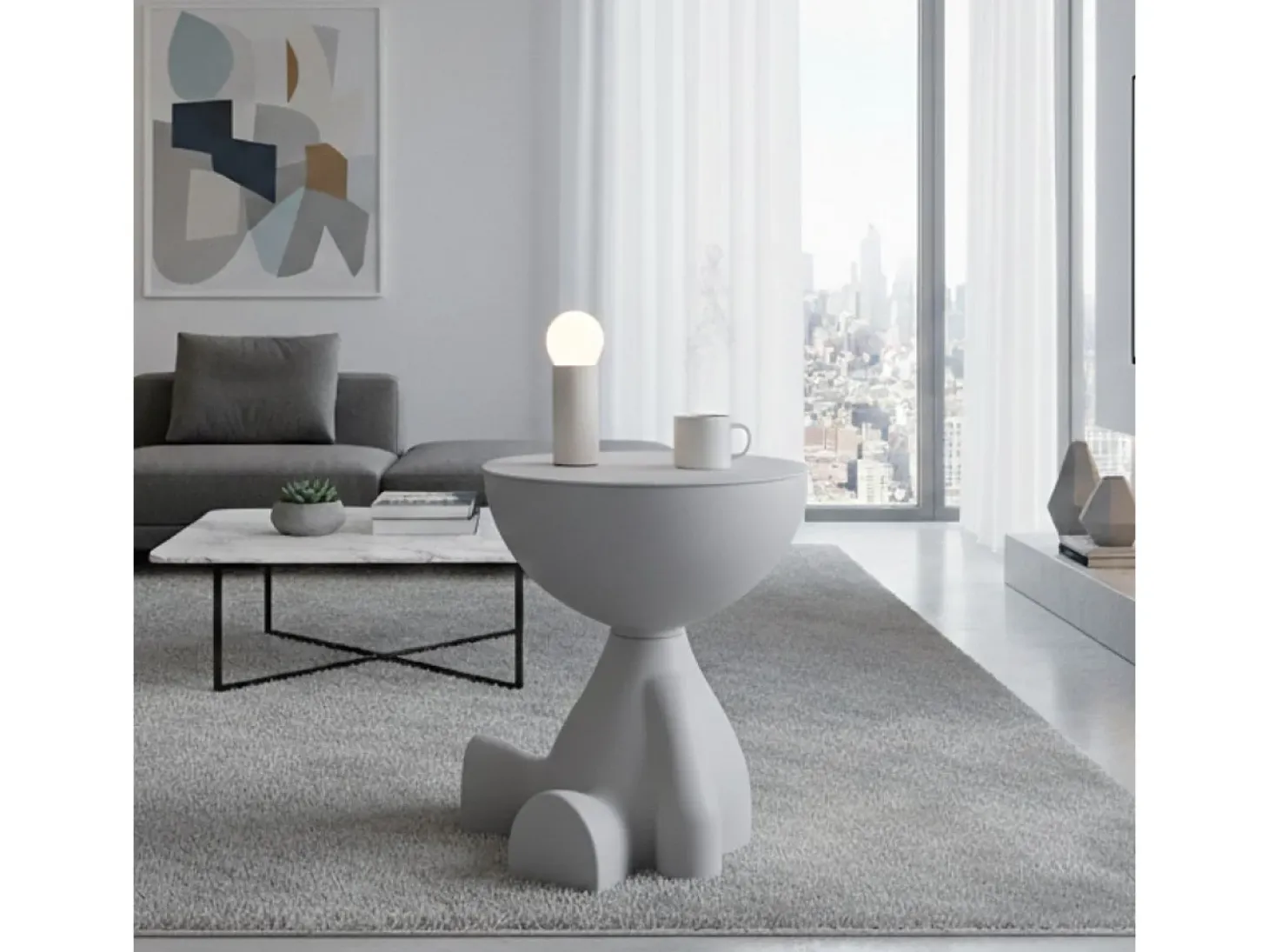 Mesa auxiliar diseño muñeco gris 40x36x38 cm