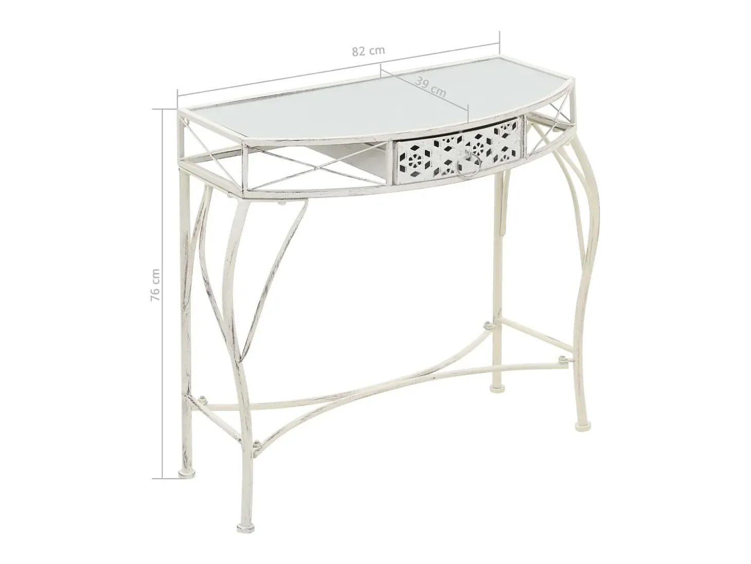 Mesa auxiliar estilo francés metal 82x39x76 cm blanca
