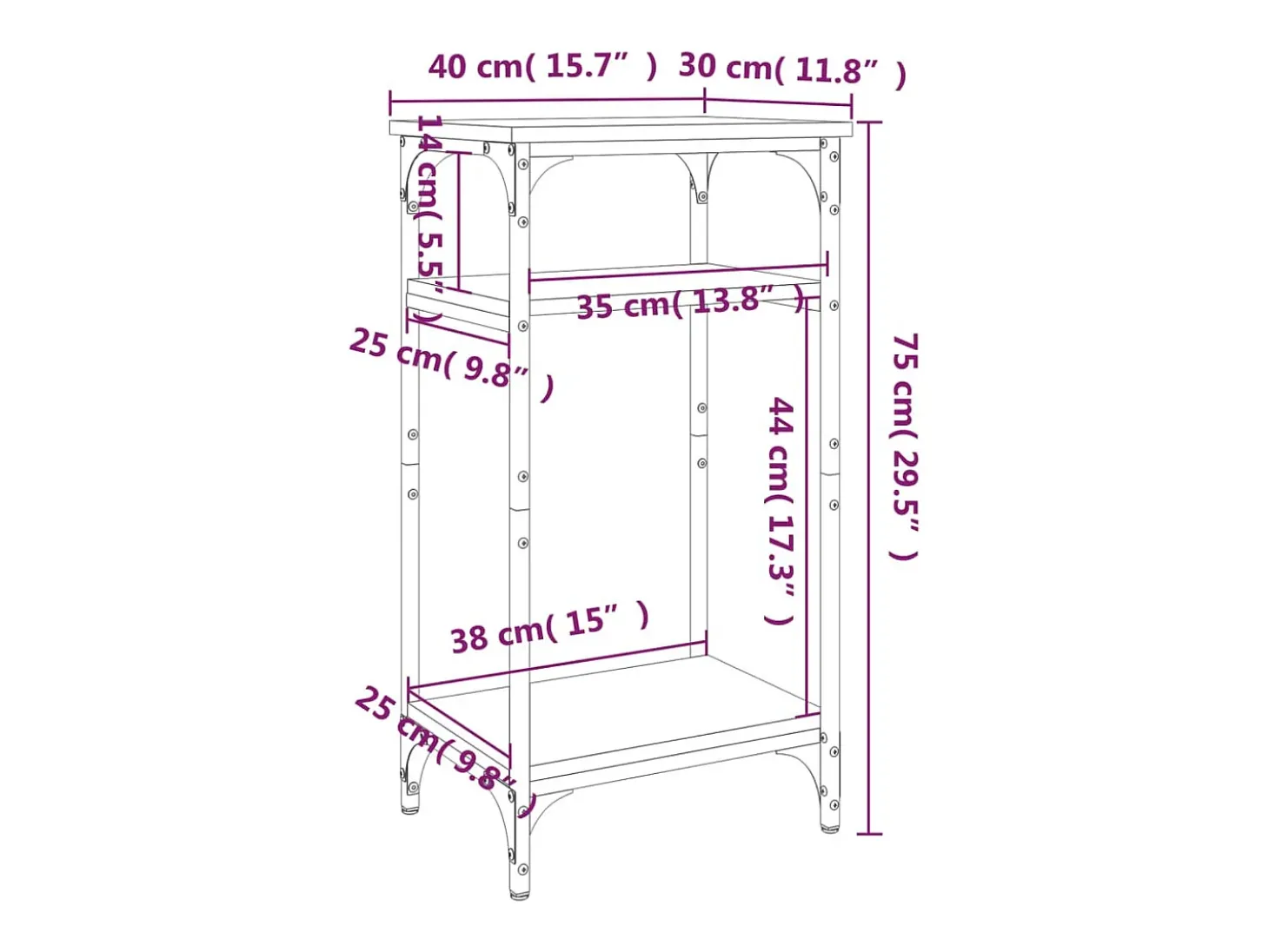Mesa auxiliar madera contrachapada roble ahumado 40x30x75 cm