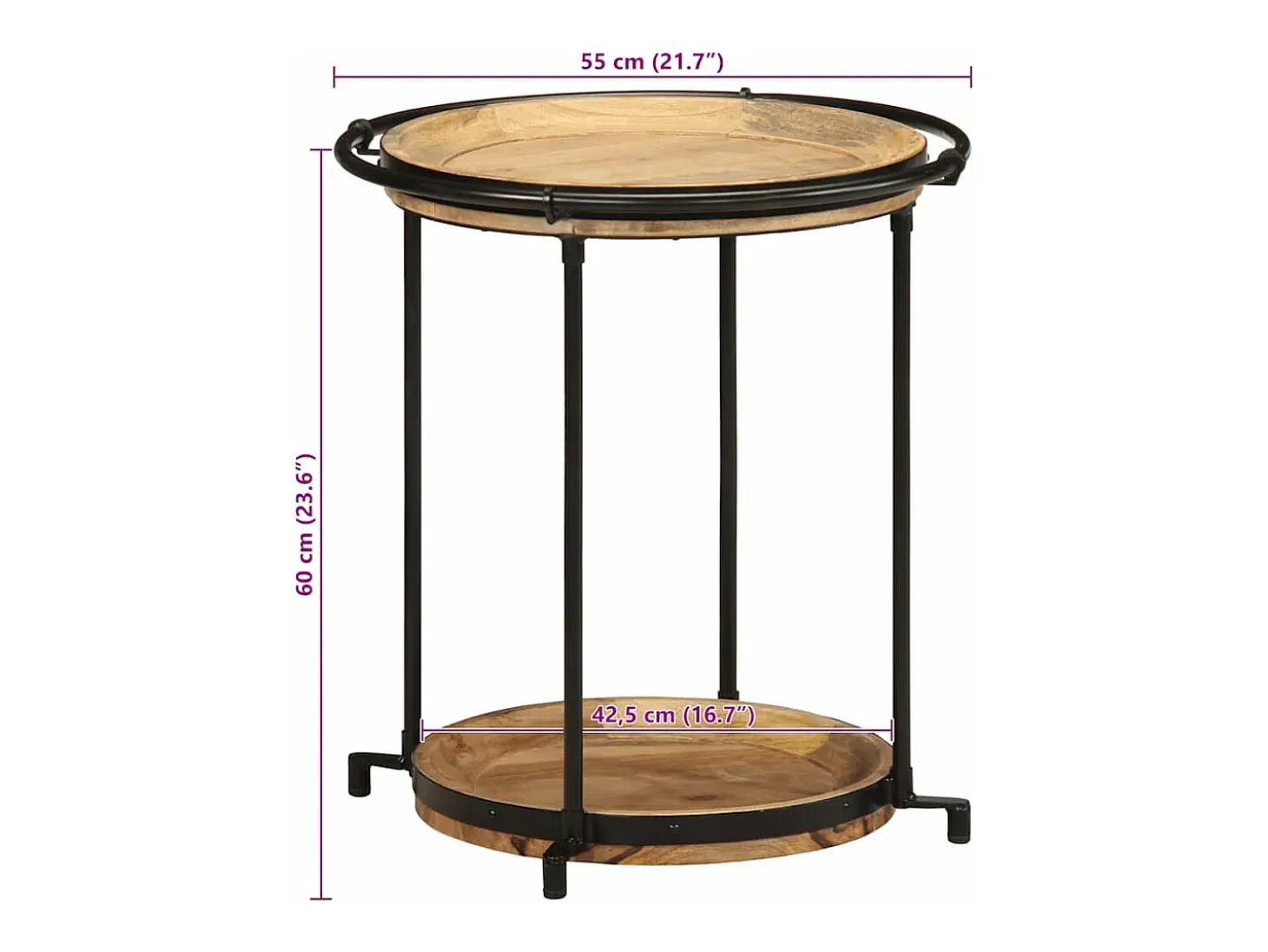 Mesa auxiliar madera maciza de mango Ø55x60 cm