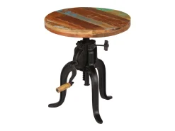 Mesa auxiliar madera reciclada y hierro fundido 45x(45-62) cm