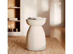 Mesa auxiliar redonda blanca de fibra de arcilla efecto cemento D35 cm - Capri