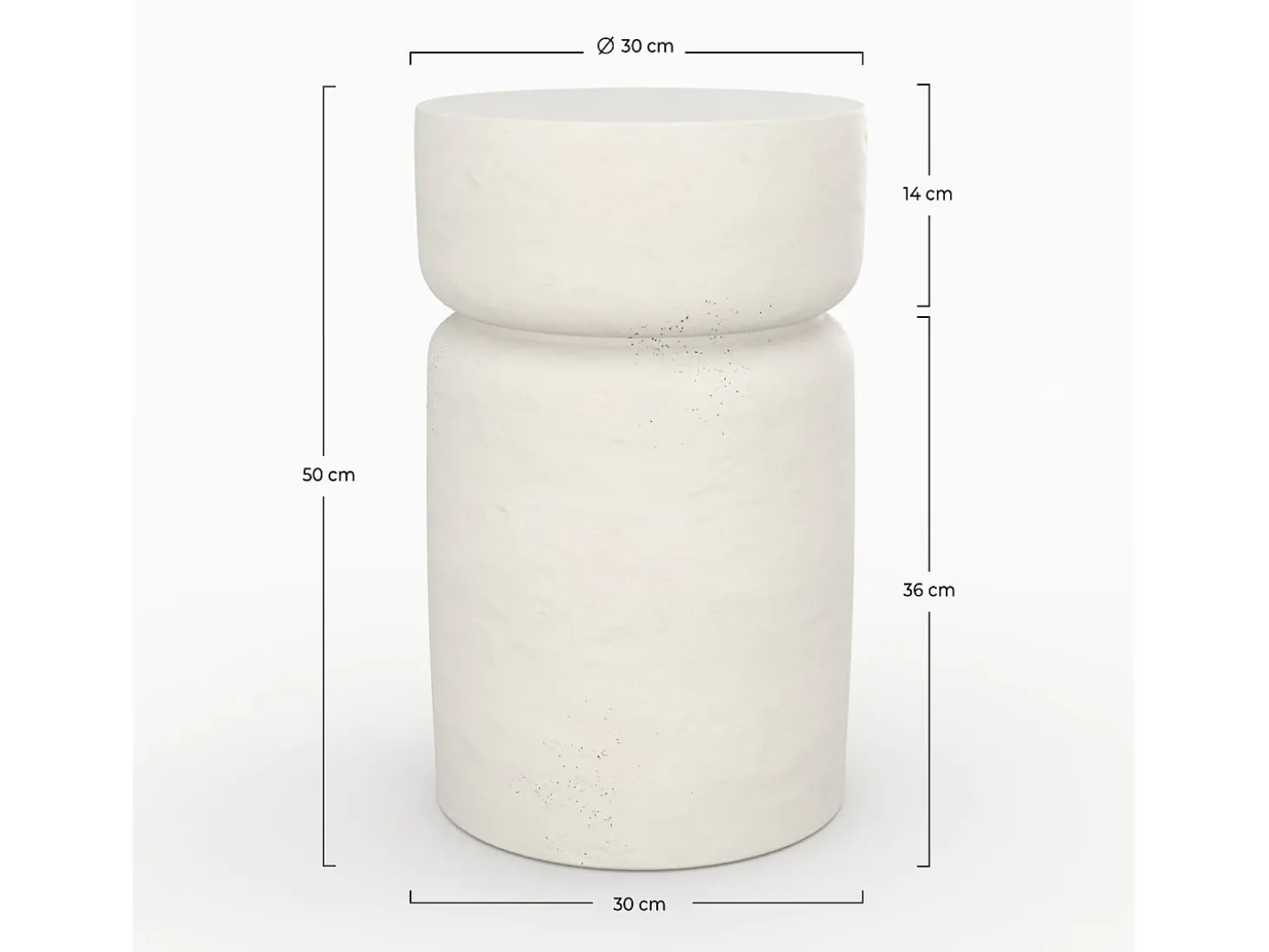 Mesa auxiliar redonda blanca de fibra de arcilla efecto cemento D30 cm - Tahiti
