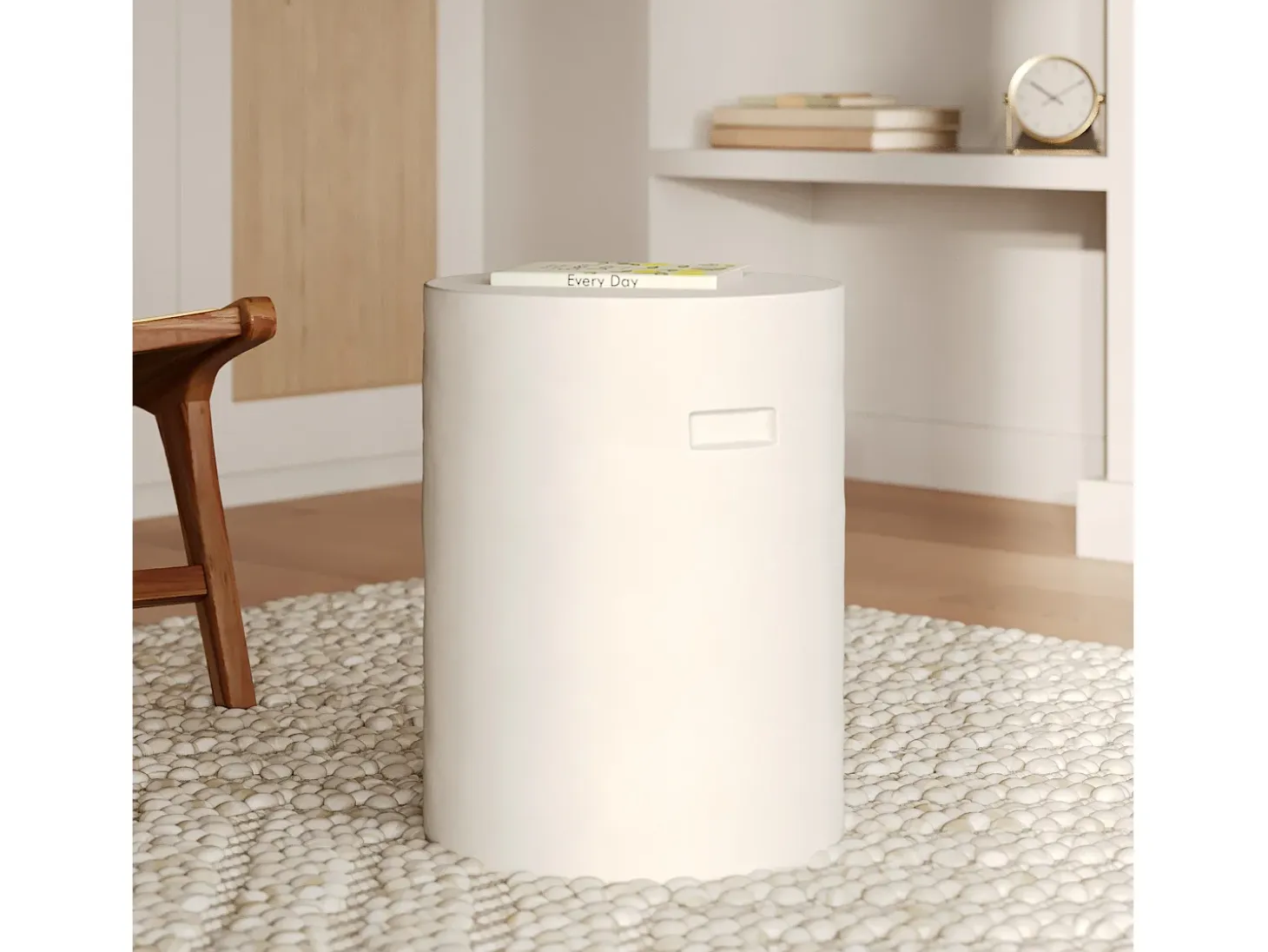 Mesa auxiliar redonda blanca de fibra de arcilla efecto cemento D35 cm - Santorini