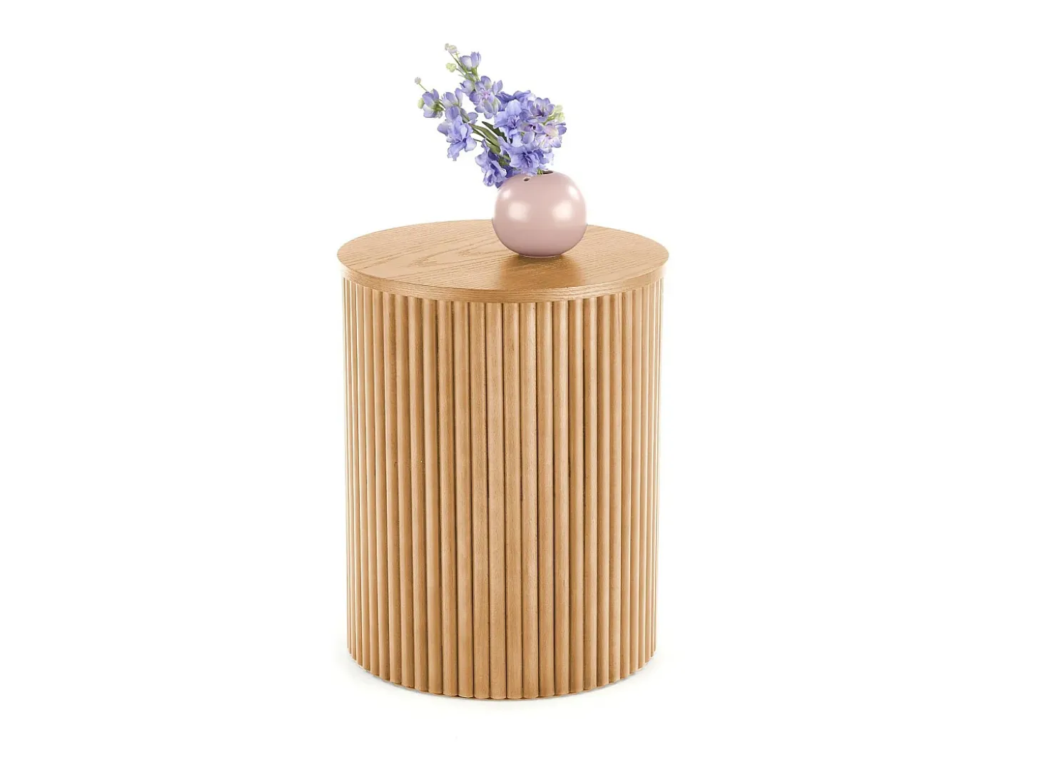 Mesa auxiliar redonda con chapa de madera maciza MOLENE