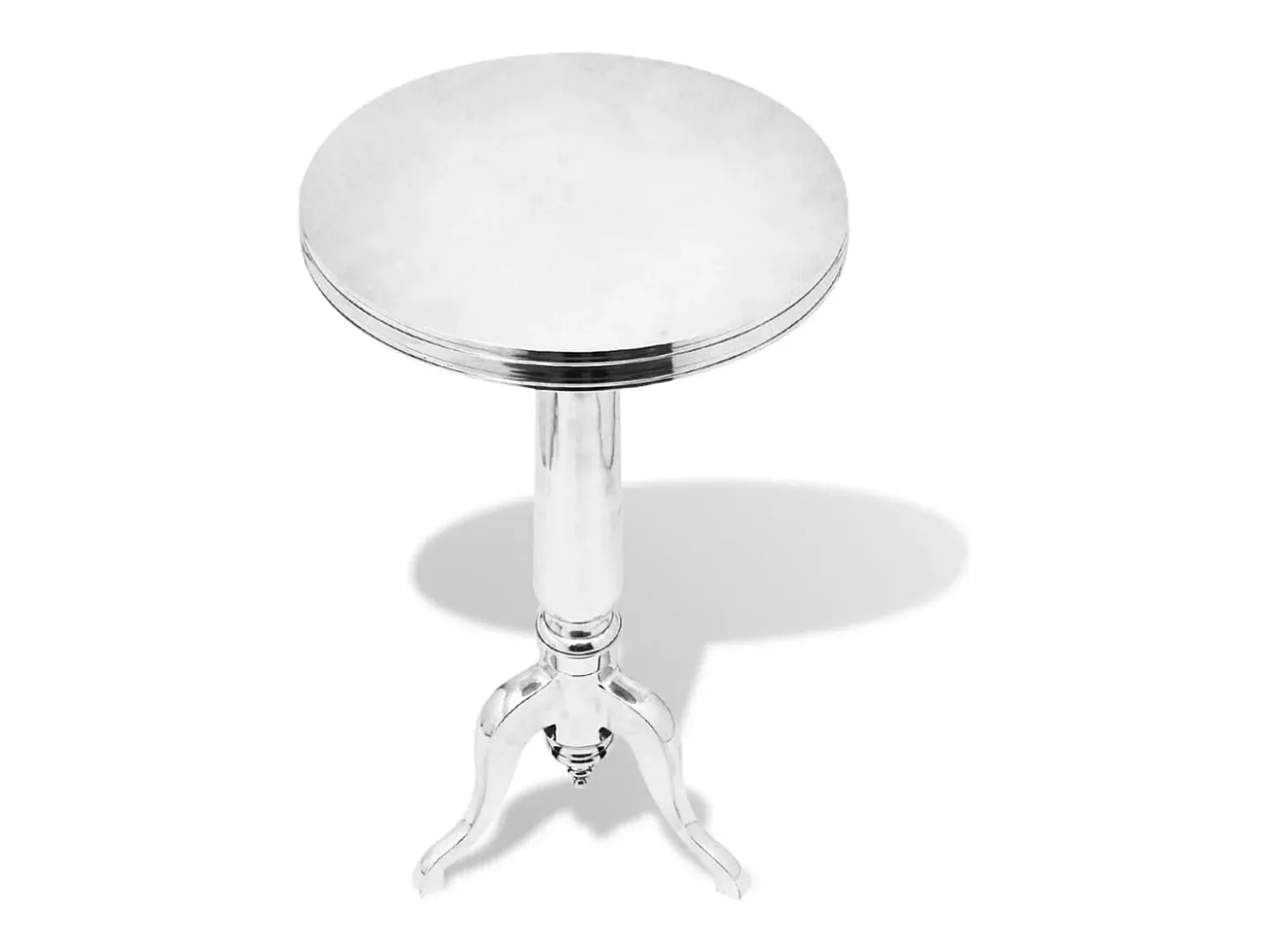 Mesa auxiliar redonda de aluminio color plateada