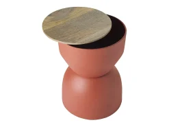 Mesa auxiliar redonda de diseño con almacenaje de metal terracota y madera maciza de mango 30 cm YOYO