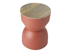 Mesa auxiliar redonda de diseño con almacenaje de metal terracota y madera maciza de mango 30 cm YOYO