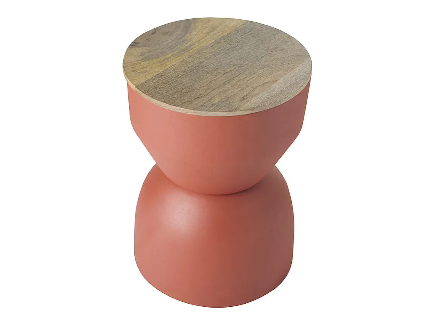 Mesa auxiliar redonda de diseño con almacenaje de metal terracota y madera maciza de mango 30 cm YOYO