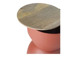 Mesa auxiliar redonda de diseño con almacenaje de metal terracota y madera maciza de mango 30 cm YOYO