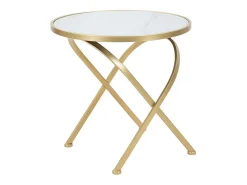Mesa auxiliar redonda de metal dorado con tablero de mármol 50x50,5 Mat