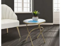 Mesa auxiliar redonda de metal dorado con tablero de mármol 50x50,5 Mat