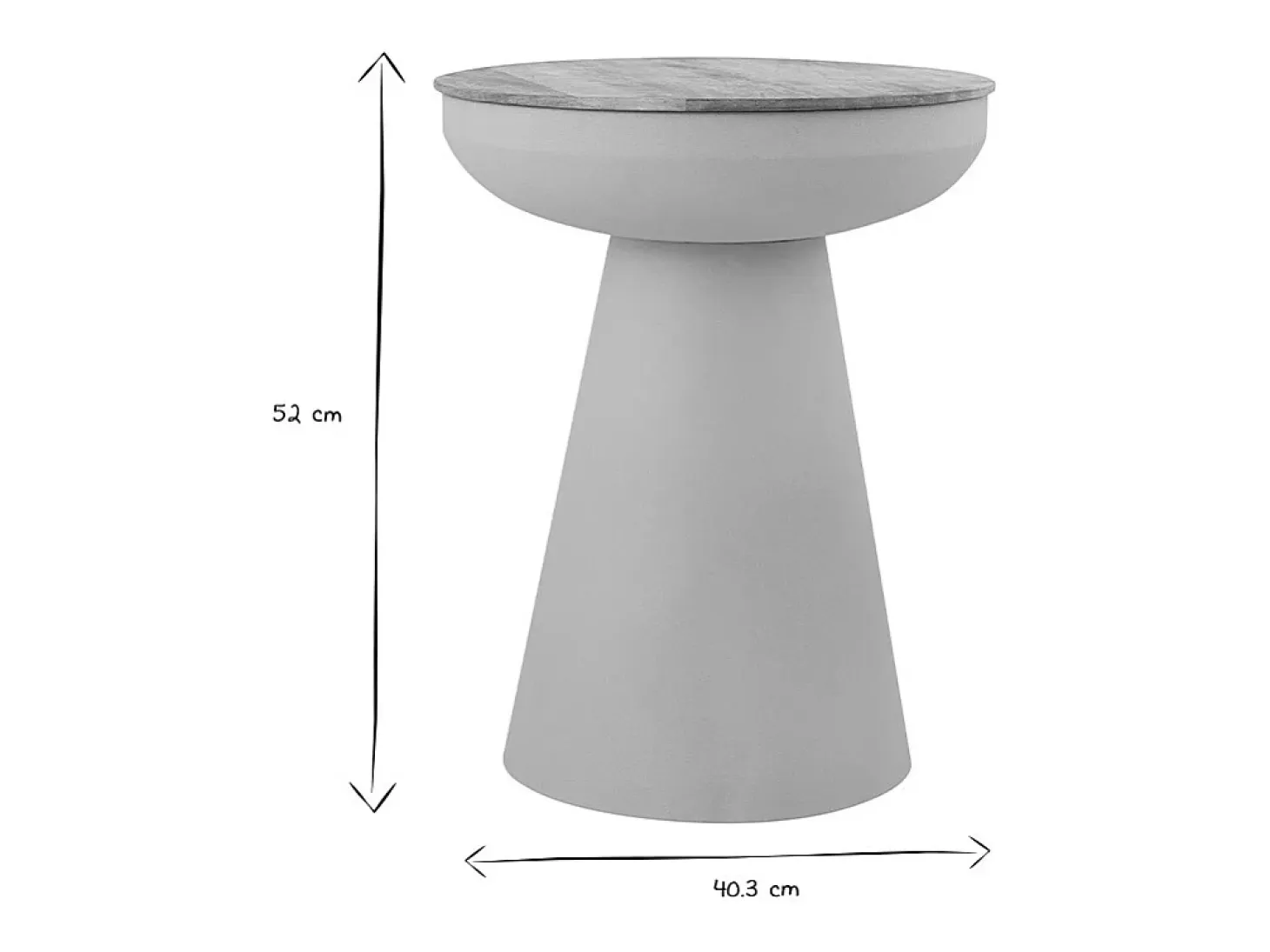 Mesa auxiliar redonda de diseño con almacenamiento en metal celadón y madera maciza de mango H52 cm TAM