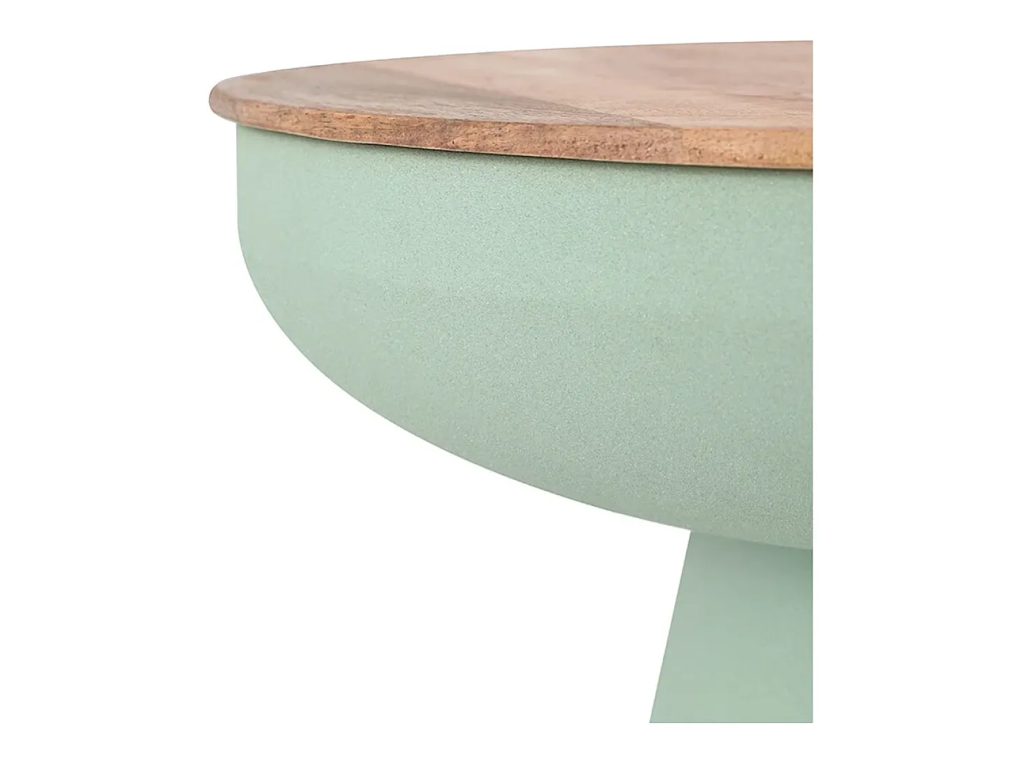 Mesa auxiliar redonda de diseño con almacenamiento en metal celadón y madera maciza de mango H52 cm TAM