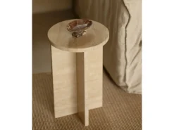 Mesa auxiliar redonda de mármol travertino DECOWOOD de Ø28x45cm - TOSCANA - DECOWOOD