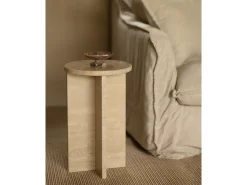 Mesa auxiliar redonda de mármol travertino DECOWOOD de Ø28x45cm - TOSCANA - DECOWOOD