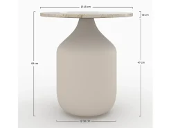 Mesa auxiliar redonda de travertino y metal greige D45 cm - Louison