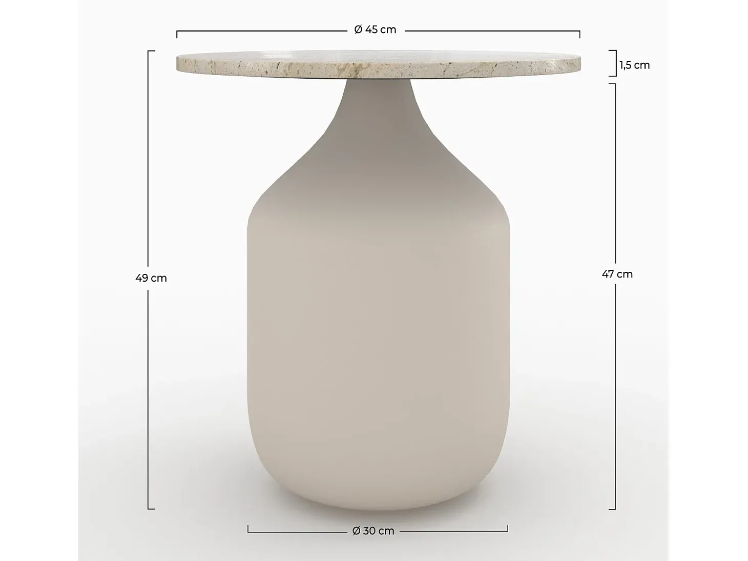 Mesa auxiliar redonda de travertino y metal greige D45 cm - Louison
