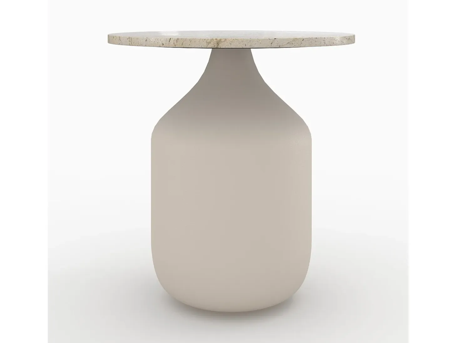 Mesa auxiliar redonda de travertino y metal greige D45 cm - Louison
