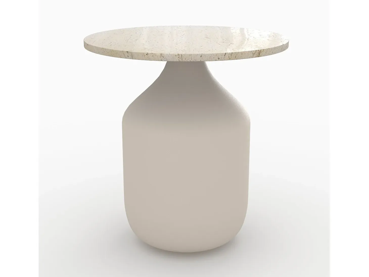 Mesa auxiliar redonda de travertino y metal greige D45 cm - Louison