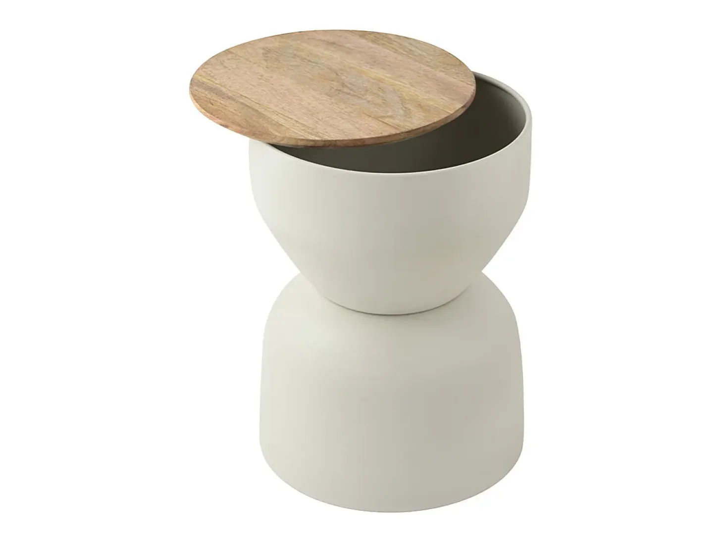 Mesa auxiliar redonda de diseño con almacenamiento en metal beige y madera maciza de mango Ø 30 cm YOYO