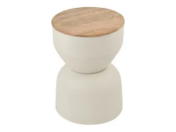 Mesa auxiliar redonda de diseño con almacenamiento en metal beige y madera maciza de mango Ø 30 cm YOYO