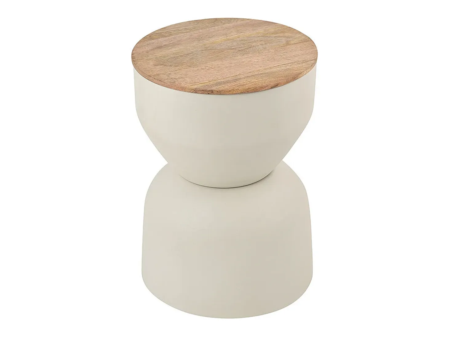 Mesa auxiliar redonda de diseño con almacenamiento en metal beige y madera maciza de mango Ø 30 cm YOYO