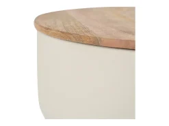 Mesa auxiliar redonda de diseño con almacenamiento en metal beige y madera maciza de mango Ø 30 cm YOYO