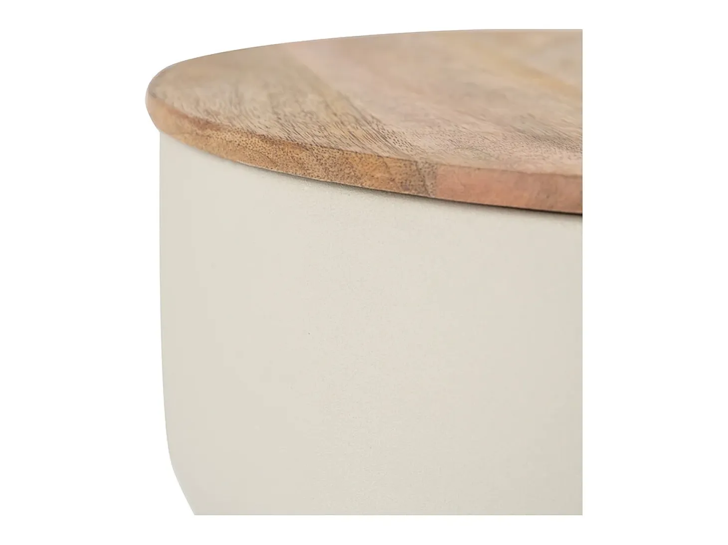 Mesa auxiliar redonda de diseño con almacenamiento en metal beige y madera maciza de mango Ø 30 cm YOYO